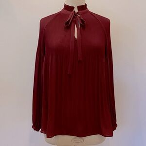 Lauren Ralph Lauren Womens Pleated Pullover Tunic Blouse w Tie Closure / Size M